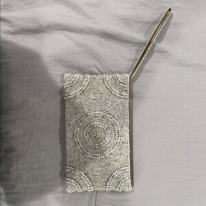 Tommy Bahama Gold and White Beaded Clutch